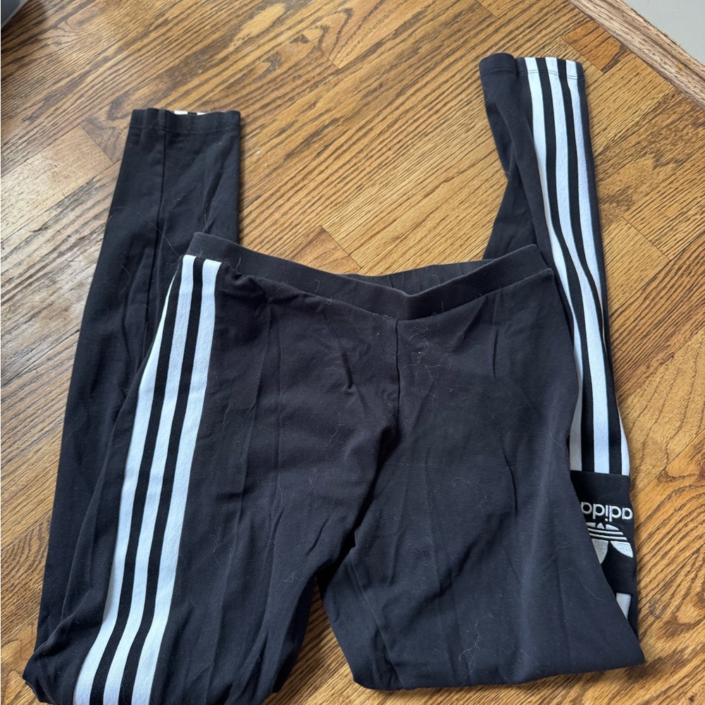 Adidas Kids Black and White Striped Leggings